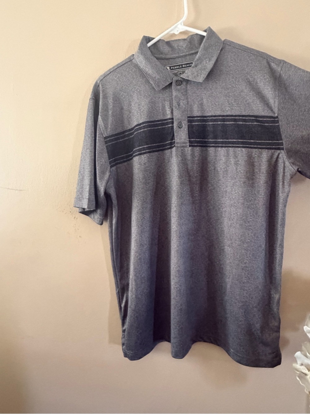 Pebble Beach Gray Polo with Black Chest Stripes